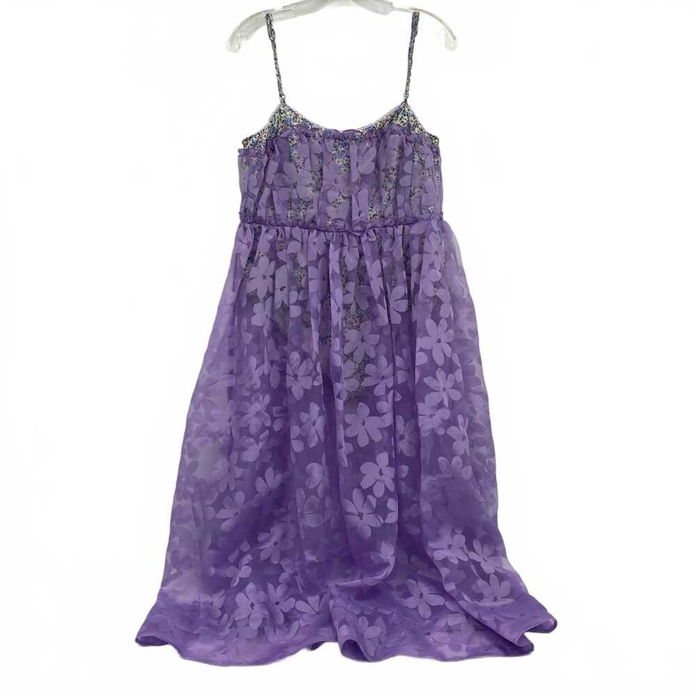 For Love And Lemons Purple Villegas Mesh Floral Overlay Midi Dress | Women’s L